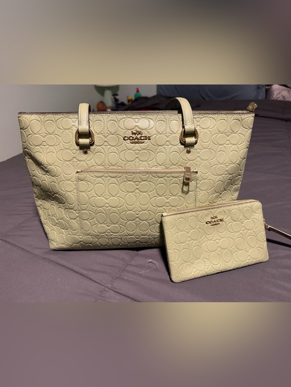 Green Embossed Coach Station Tote w/Wristlet